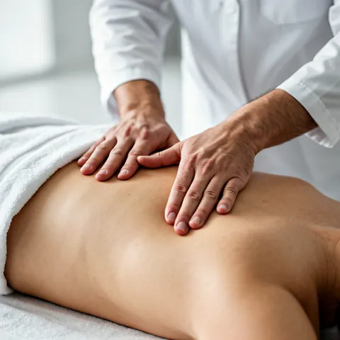 Manuelle Therapie am Rücken eines Patienten
